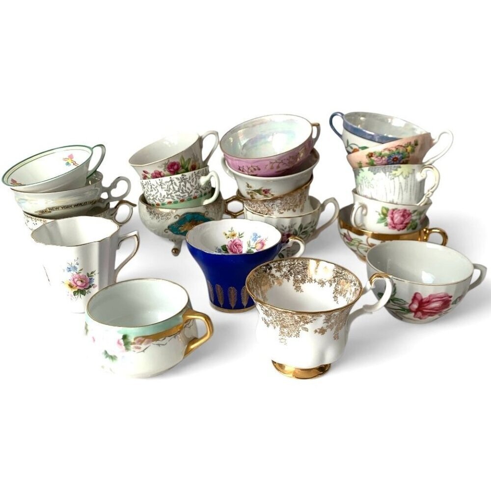 Vintage Mismatched Teacups Tea Cups Bulk Lot 19 With Floral Patterns Crafting
